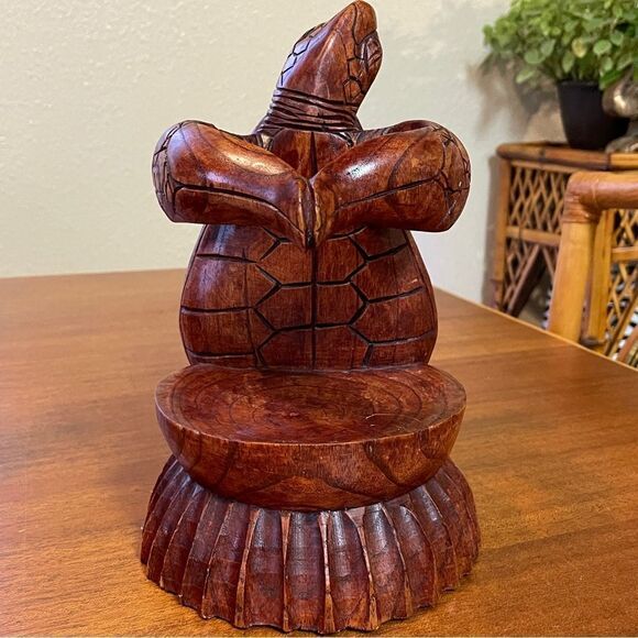Hand Carved Wooden Turtle Wine Bottle Holder - Picture 6 of 15